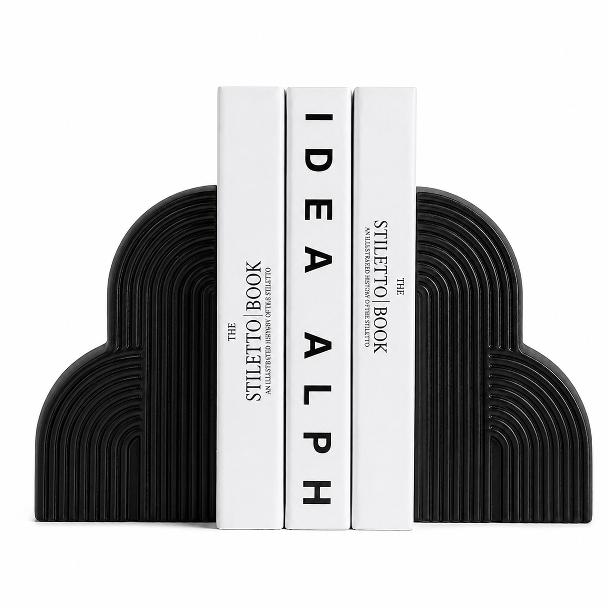 2-Piece Matte Black Curved Arch Decorative Bookend Set – 9x6x16.7cm
