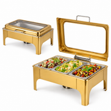 Divine Touch Triple 9L Stainless Steel Rectangular Hydraulic Chafing Dish with Visible Glass Lid