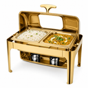 Divine Touch Double 9 Ltr Stainless Steel Rectangular Rolltop Chafing Dish with Visual Window