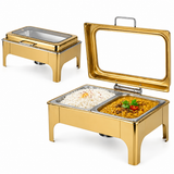 Divine Touch Double 9 Ltr Stainless Steel Rectangle Hydraulic Chafing Dish with Visible Glass Lid