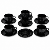 Divine Touch 190ml Fluted Black Opalware Cup & Saucer – Set of 6