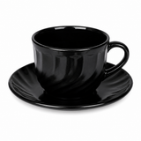 Divine Touch 190ml Fluted Black Opalware Cup & Saucer – Set of 6