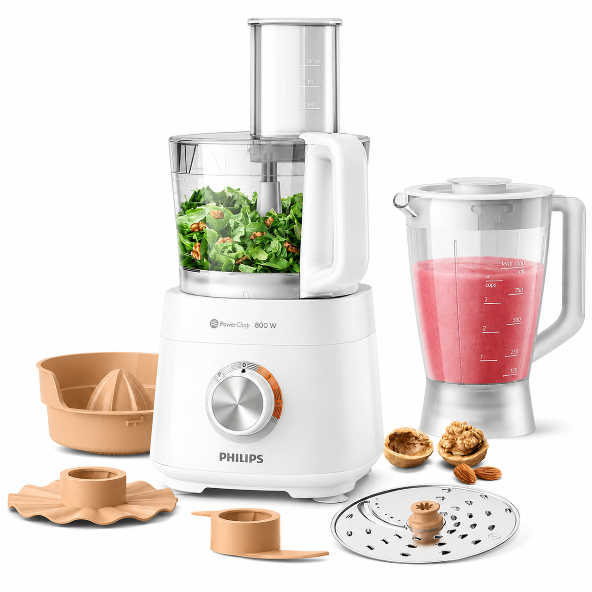 Philips Viva Collection Compact Food Processor 850W - 2-in-1 Disc, 30 Functions, Citrus Press & Mill