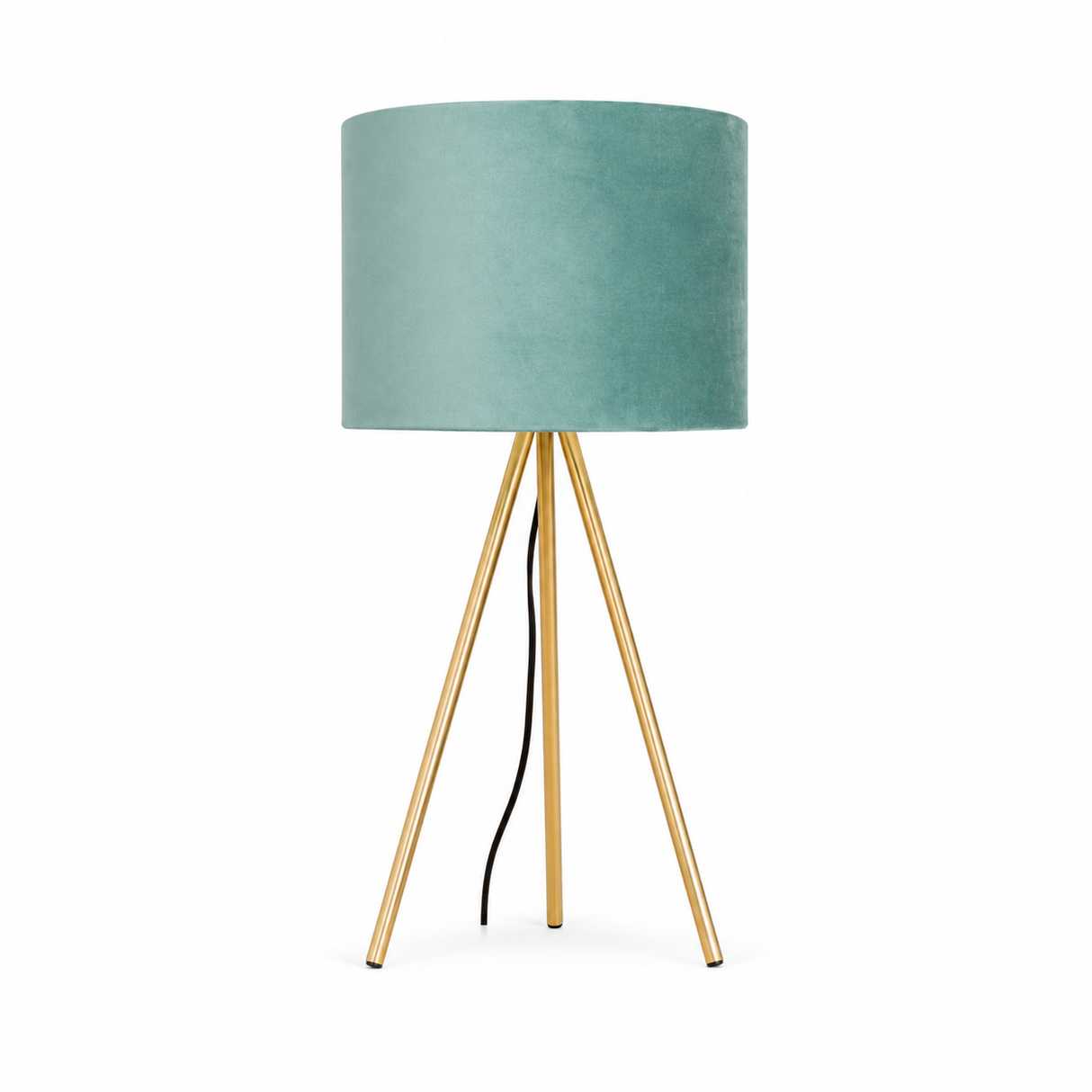 Velvet Tripod Table Lamp with Woven Rattan Shade & Black Stand