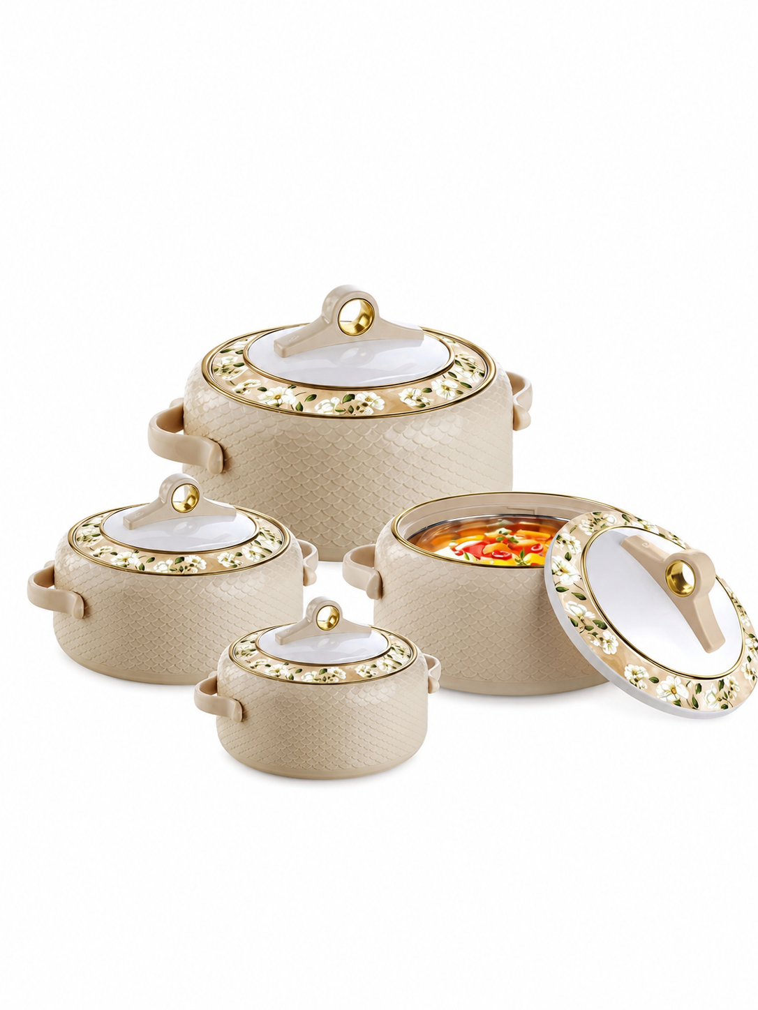 4-Piece Signature Coral Hotpots Set – 500ml / 1000ml / 1500ml / 2000ml