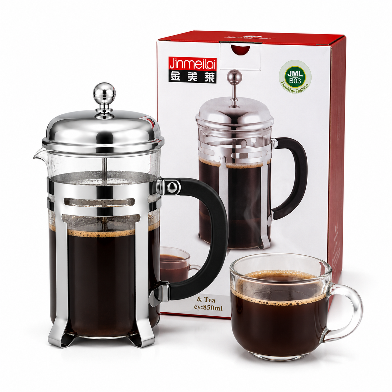 850ml French Press Coffee Maker – Heat-Resistant Borosilicate Glass with Stainless Steel Filter