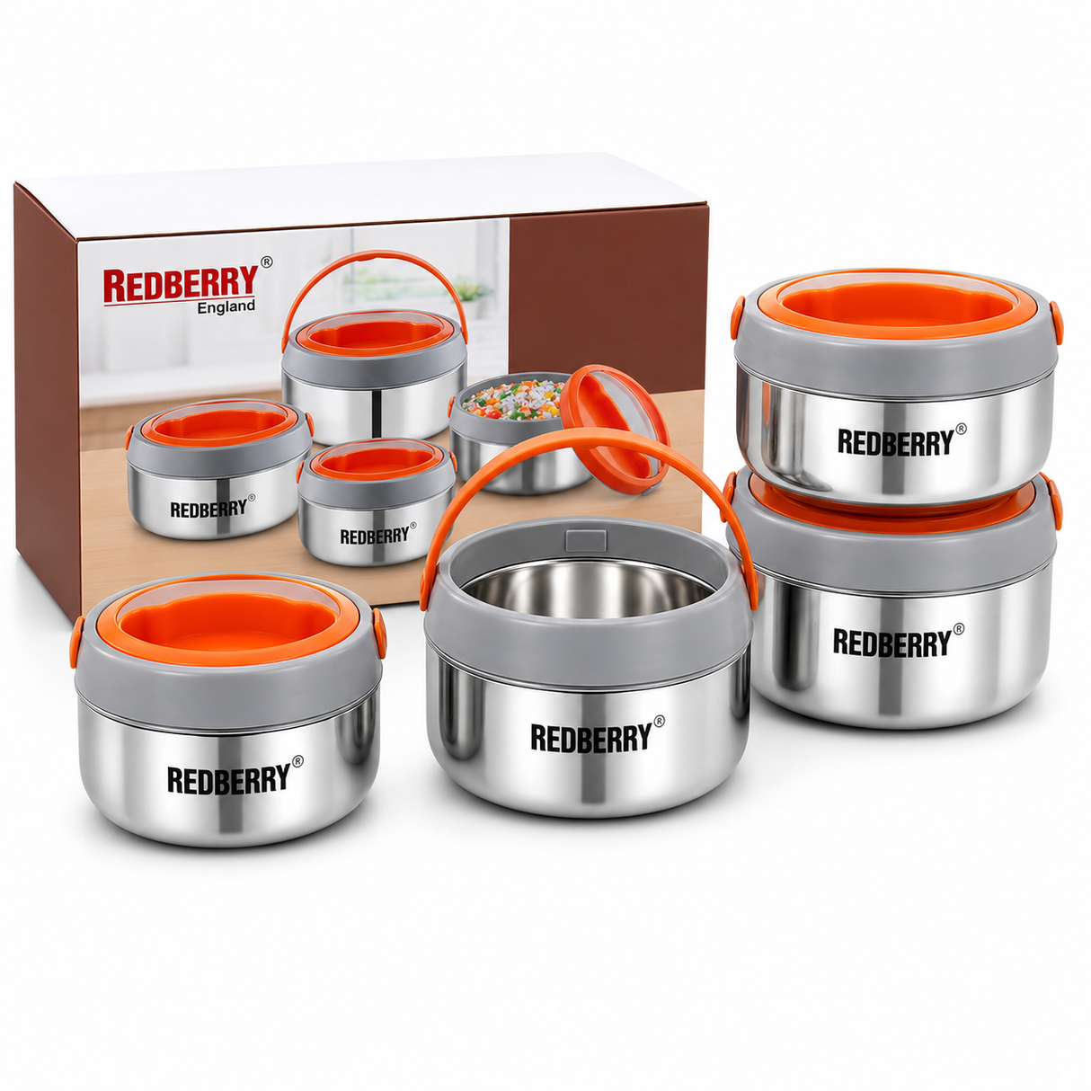 Redberry Carolina Premium Stainless Steel Hotpot Set – 4 Piece (800ml, 1200ml, 2000ml & 3000ml)