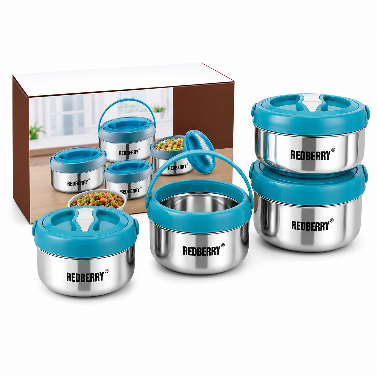 Redberry Carolina Premium Stainless Steel Hotpot Set – 4 Piece (800ml, 1200ml, 2000ml & 3000ml)