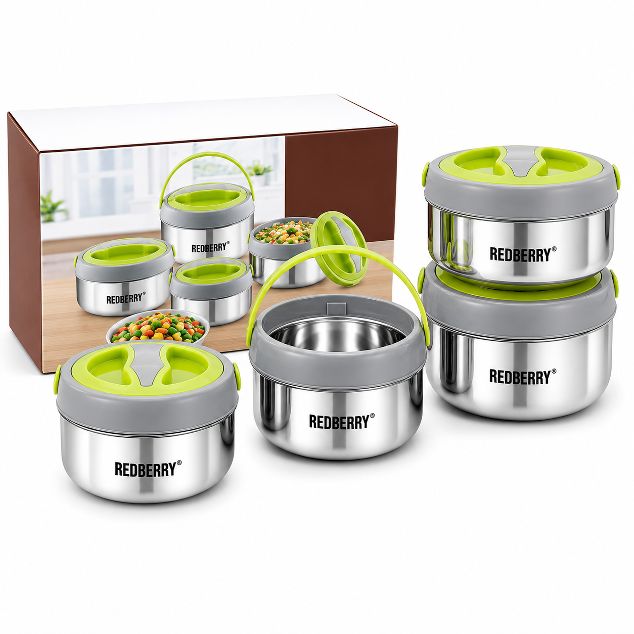 Redberry Carolina Premium Stainless Steel Hotpot Set – 4 Piece (800ml, 1200ml, 2000ml & 3000ml)