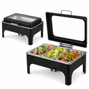 Divine Touch Triple 9L Stainless Steel Rectangular Hydraulic Chafing Dish with Visible Glass Lid