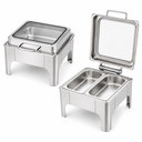 Divine Touch Double 6L Square Hydraulic Chafing Dish with Visible Glass Lid
