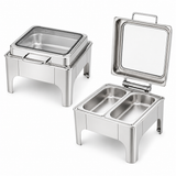 Divine Touch Double 6L Square Hydraulic Chafing Dish with Visible Glass Lid