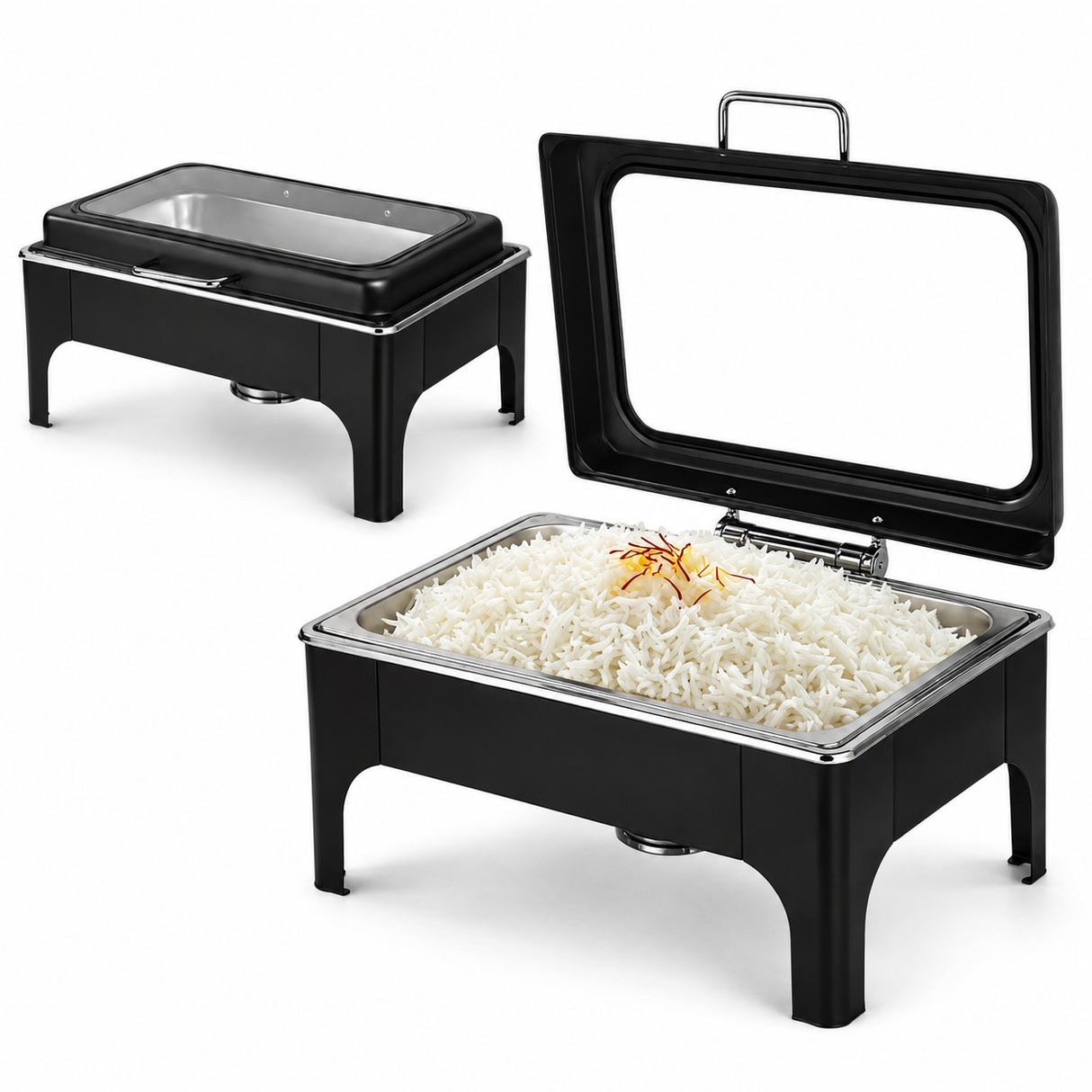 Divine Touch 9L Stainless Steel Silver Rectangle Hydraulic Chafing Dish with Visible Glass - DT-931 Single