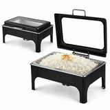 Divine Touch 9L Stainless Steel Silver Rectangle Hydraulic Chafing Dish with Visible Glass - DT-931 Single