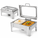 Divine Touch Double 9 Ltr Stainless Steel Rectangle Hydraulic Chafing Dish with Visible Glass Lid