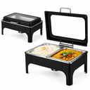 Divine Touch Double 9 Ltr Stainless Steel Rectangle Hydraulic Chafing Dish with Visible Glass Lid