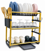 Aluminium Dish Drying Rack Multifunctional Dish Rack, Large Capacity Dish Drainer for Kitchen Counter, Rustproof Dish Drying Rack with Cutlery & Cup Holders
