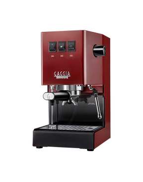 Gaggia Classic E24 manual espresso machine in Cherry Red, front view on a plain background