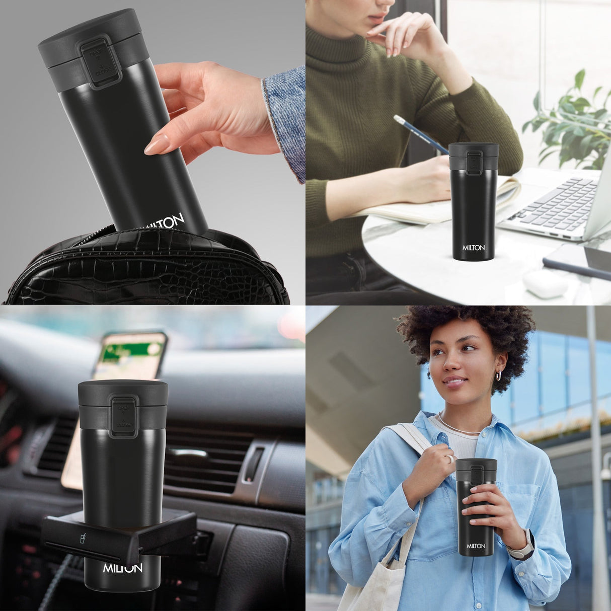 MILTON 400ml Vacuum Insulated Travel Coffee Mug with Strainer & Lid, Keeps Drinks Hot & Cold