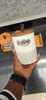 3pcs Ceramic Canisters Set  with Bamboo Stand