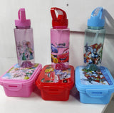 Combo Kids cartoon  themed partitioned Snack box with unbreakable water bottle