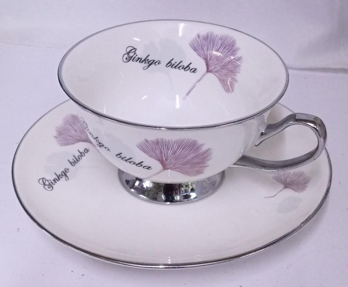 Cup and Saucer Pink Biloba With Stand