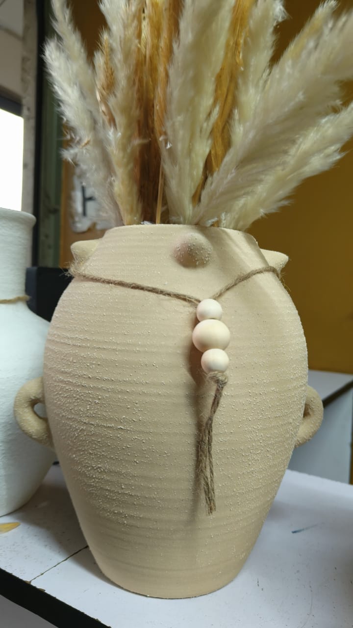 Dual Ear Handle Ancient Greek Vase Style Indoor Ceramic Pot