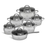Edenberg 12-Piece Stainless Steel Cookware Set with Glass Lids (16–24cm) | Induction Ready