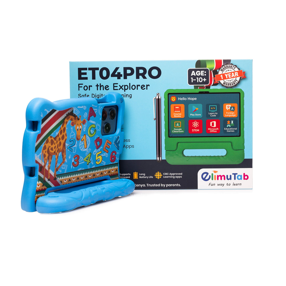 Elimutab ET04 Pro Kids Tablet 7 Inch 32GB | CBC Learning Tablet with SIM Slot and Puffed Case