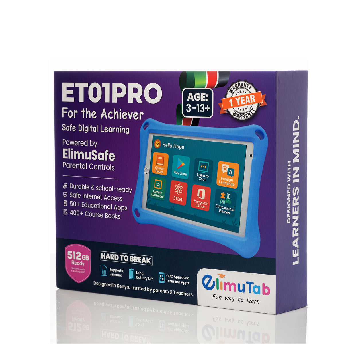 Elimutab ET01 Pro 8 Inch Educational Tablet with Touch Pen 6GB 32GB | Safe Learning, Parental Control, CBC Content, Ages 4 to 13