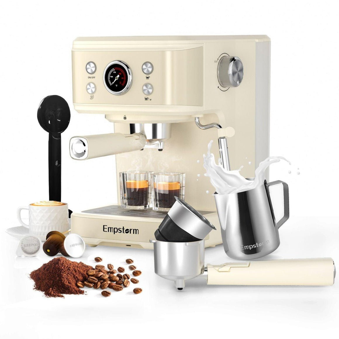 Empstorm® Espresso Machine 20 Bar EM-04E | Semi-Automatic Coffee Maker with Milk Frother