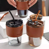 Glass cup with Leather Protective Sleeve