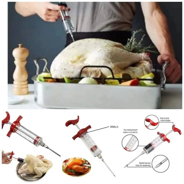 Grill Master Kit: Canvas Chef Apron, Digital Food Thermometer and Marinade Injector