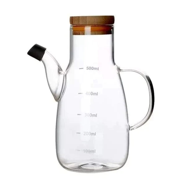 500ml Transparent Glass Oil Bottle with a wooden lid