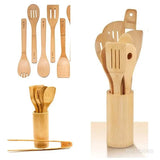 Cast Iron Kitchen Set: 7 Piece Enamel Cast Iron Pots, Bamboo Spoon Set and Sizzling Plate