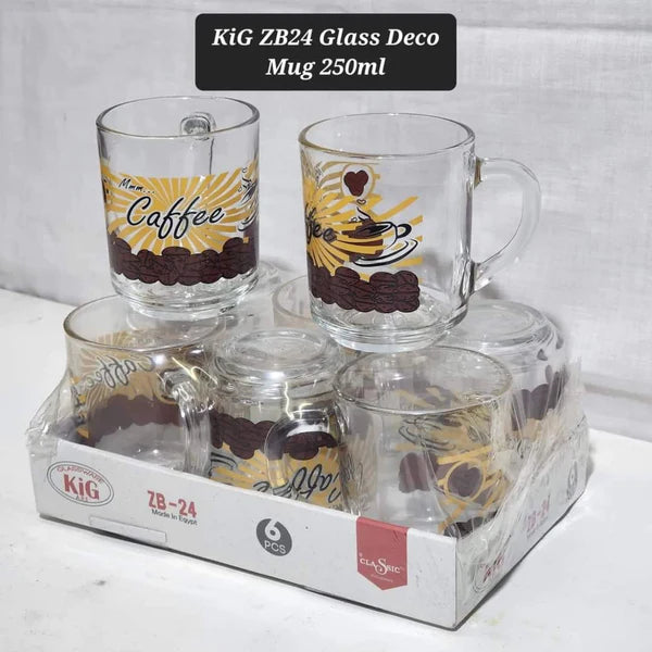 6 pcs Assorted clear glass coffee/tea mugs