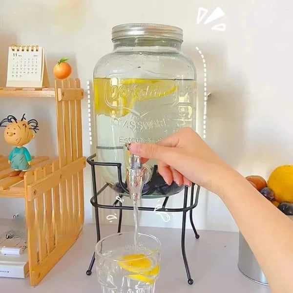 4L Glass Juice Dispenser with Tap and Stand
