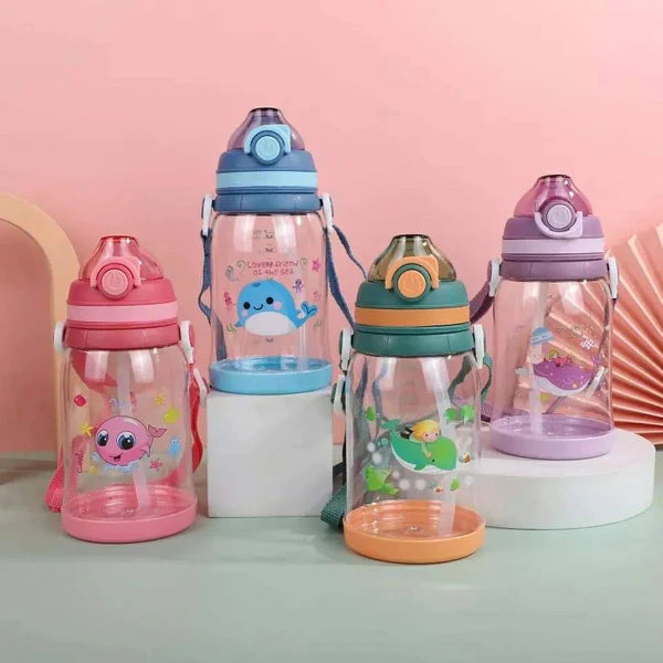 BPA free kids water bottle with a silicon straw