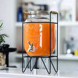 Glass beverage barrel with tap + metallic stand