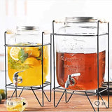 Glass beverage barrel with tap + metallic stand
