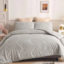 Tufted Wave Duvet Cover Set 3 Piece 6x6 and 6x7 | Chevron Tufted Duvet Cover and 2 Pillowcases, Yellow, Pink, White or Grey