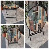 Foldable Table with Wooden Top and Metallic Frame & Stand