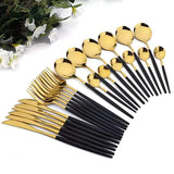 24PCS Cutlery Set Stainless Steel Cutlery Complete Tableware Set Fork Knives Spoon Round Handle Dinnerware Set