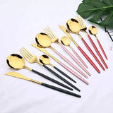 24PCS Cutlery Set Stainless Steel Cutlery Complete Tableware Set Fork Knives Spoon Round Handle Dinnerware Set