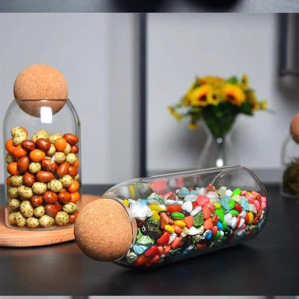 Open Ball Cork Transparent Jar with Bamboo Lid