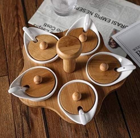 5pcs set spice cruets with rotary base set
