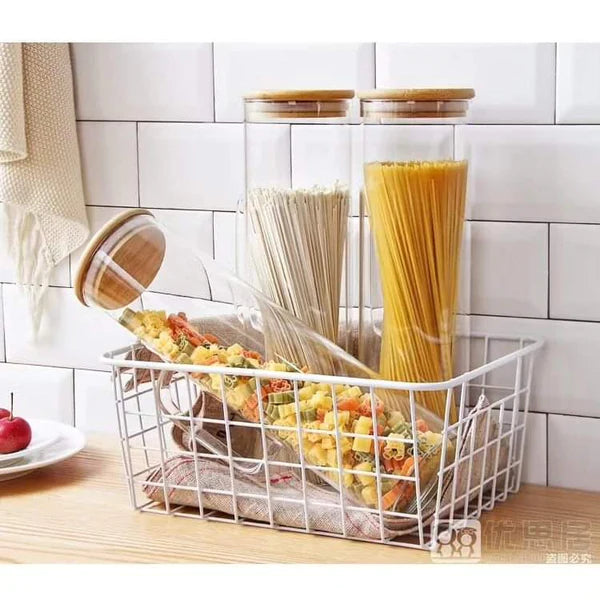 2 Pcs Glass Spaghetti Jar with Bamboo lid and Handle