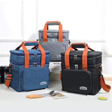 Office Lunch Set: 3 Grid Glass Lunch Box and Double Compartment Insulated Bag