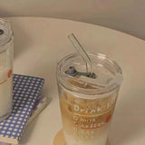 Round Transparent Borosilicate Drinking Glass Cup/Tumbler with lid + Straw