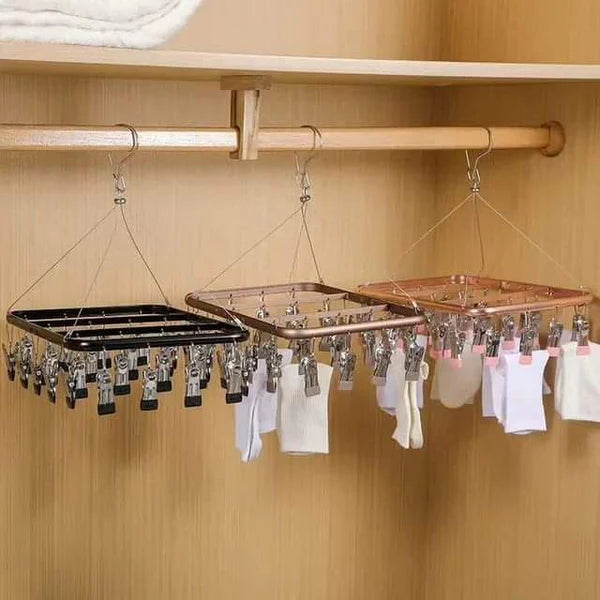 New High quality Windproof Aluminium Alloy Clothes Hanger-26clips